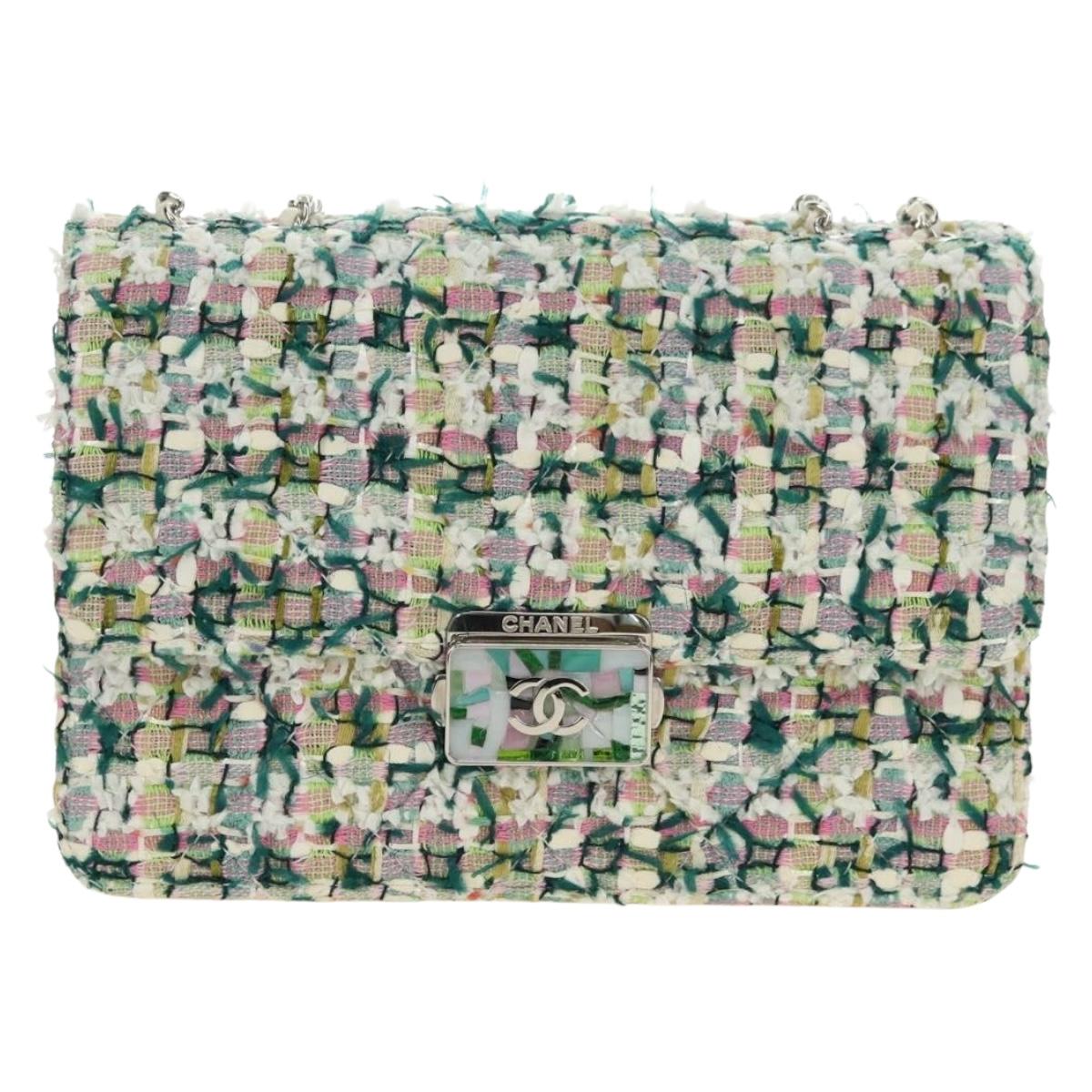CHANEL Matelasse Chain Shoulder Bag Tweed Multicolor Silver CC Auth 183627SM