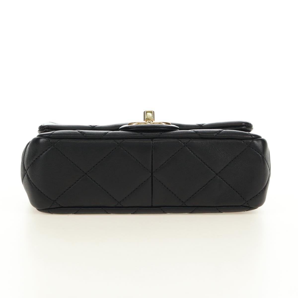 CHANEL Mini Matelasse 19 Chain Bag Lamb Skin 2way Black Gold CC Auth 183629SM