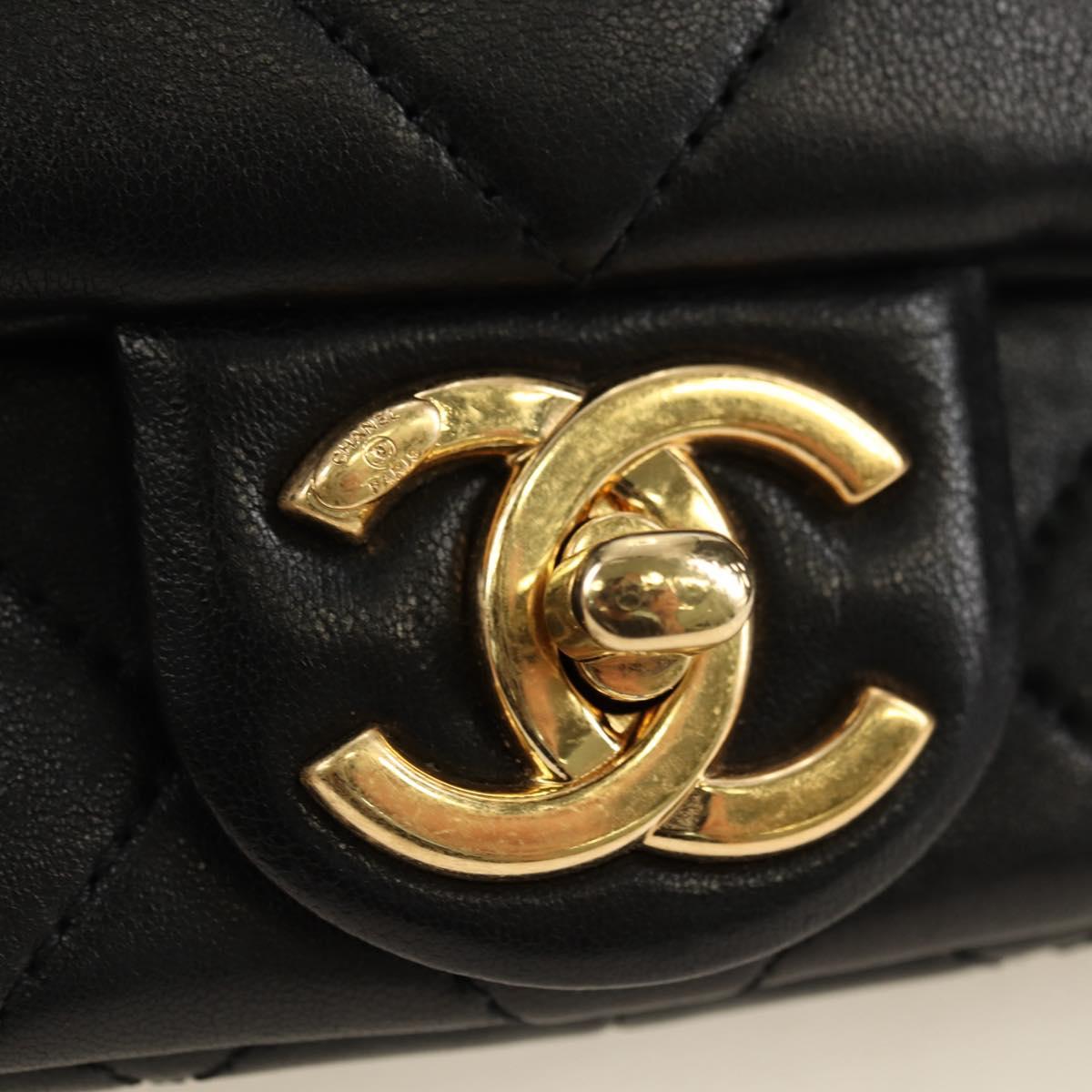 CHANEL Mini Matelasse 19 Chain Bag Lamb Skin 2way Black Gold CC Auth 183629SM