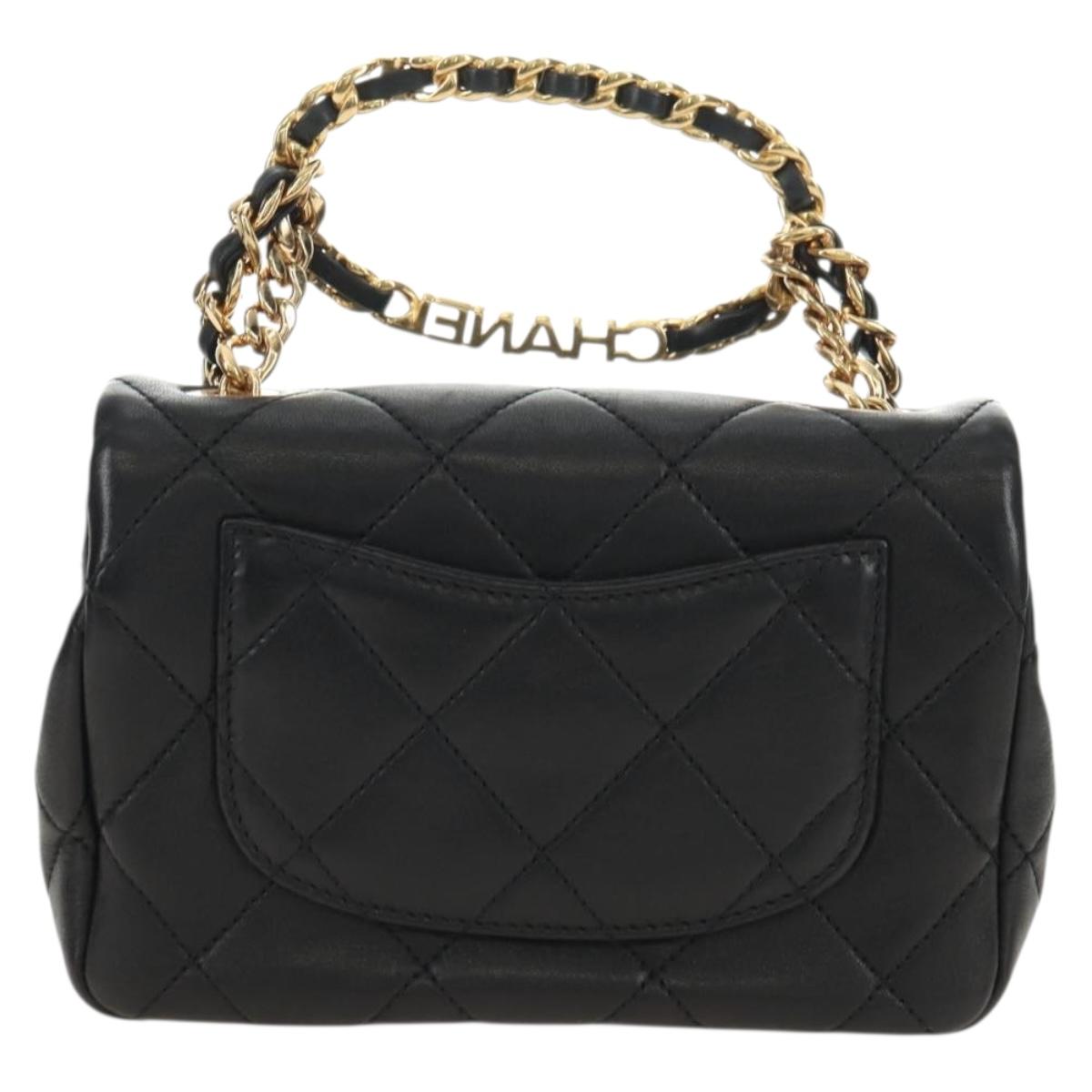 CHANEL Mini Matelasse 19 Chain Bag Lamb Skin 2way Black Gold CC Auth 183629SM