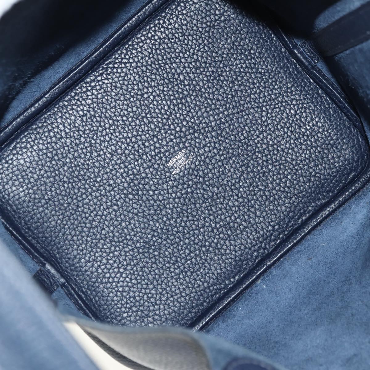 HERMES Picotan lock Bag Taurillon Clemence Leather Navy Silver Auth 183630SAM