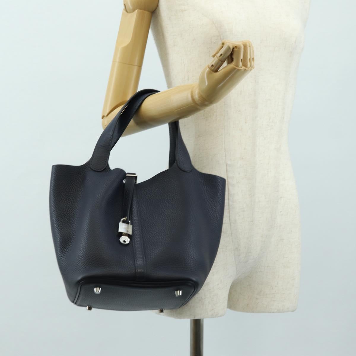 HERMES Picotan lock Bag Taurillon Clemence Leather Navy Silver Auth 183630SAM