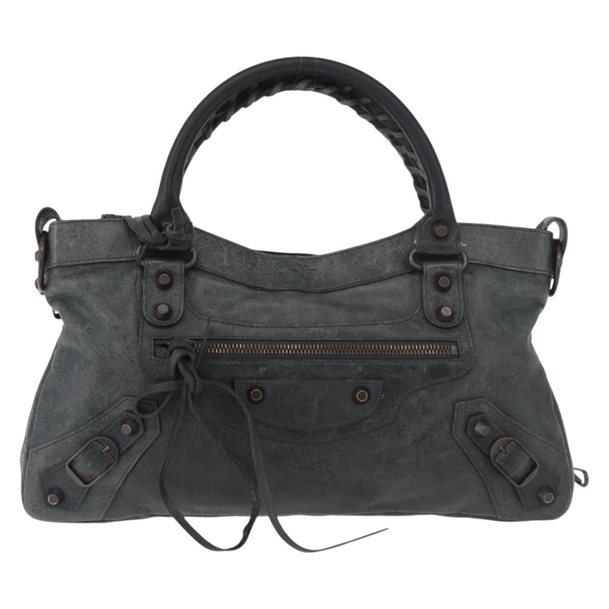 BALENCIAGA The First Hand Bag Leather 2way Green 103208 Auth 183631V