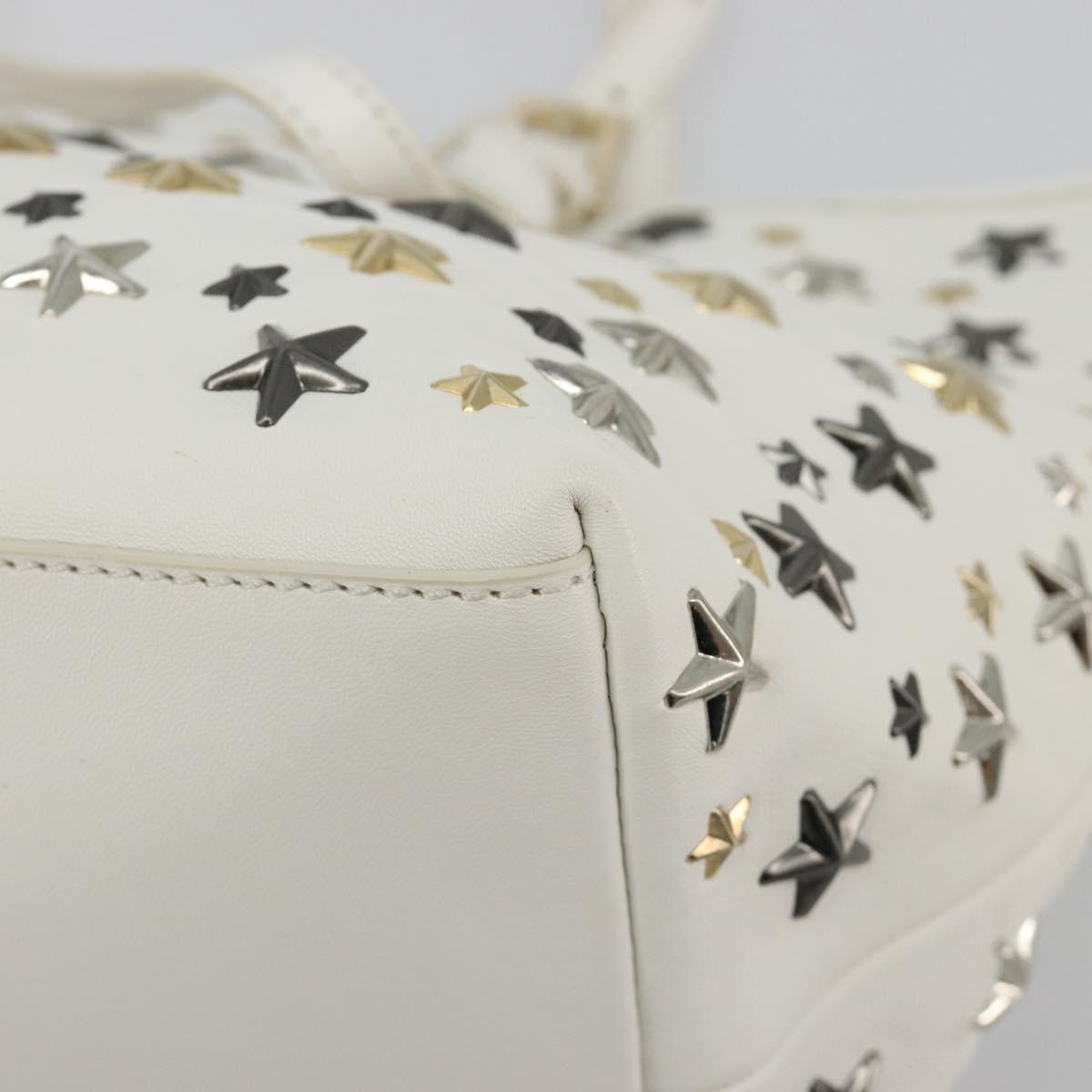Jimmy Choo Tote Bag Leather White Gold Silver Auth 183632A