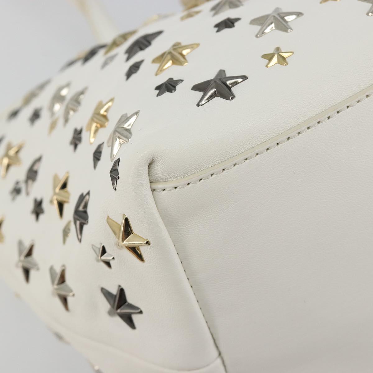Jimmy Choo Tote Bag Leather White Gold Silver Auth 183632A