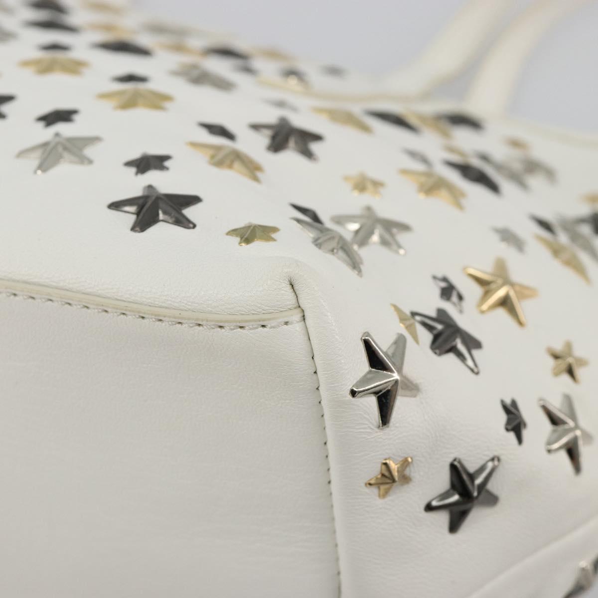 Jimmy Choo Tote Bag Leather White Gold Silver Auth 183632A