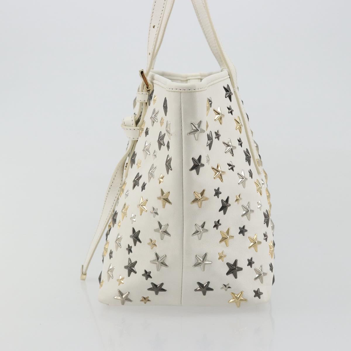Jimmy Choo Tote Bag Leather White Gold Silver Auth 183632A