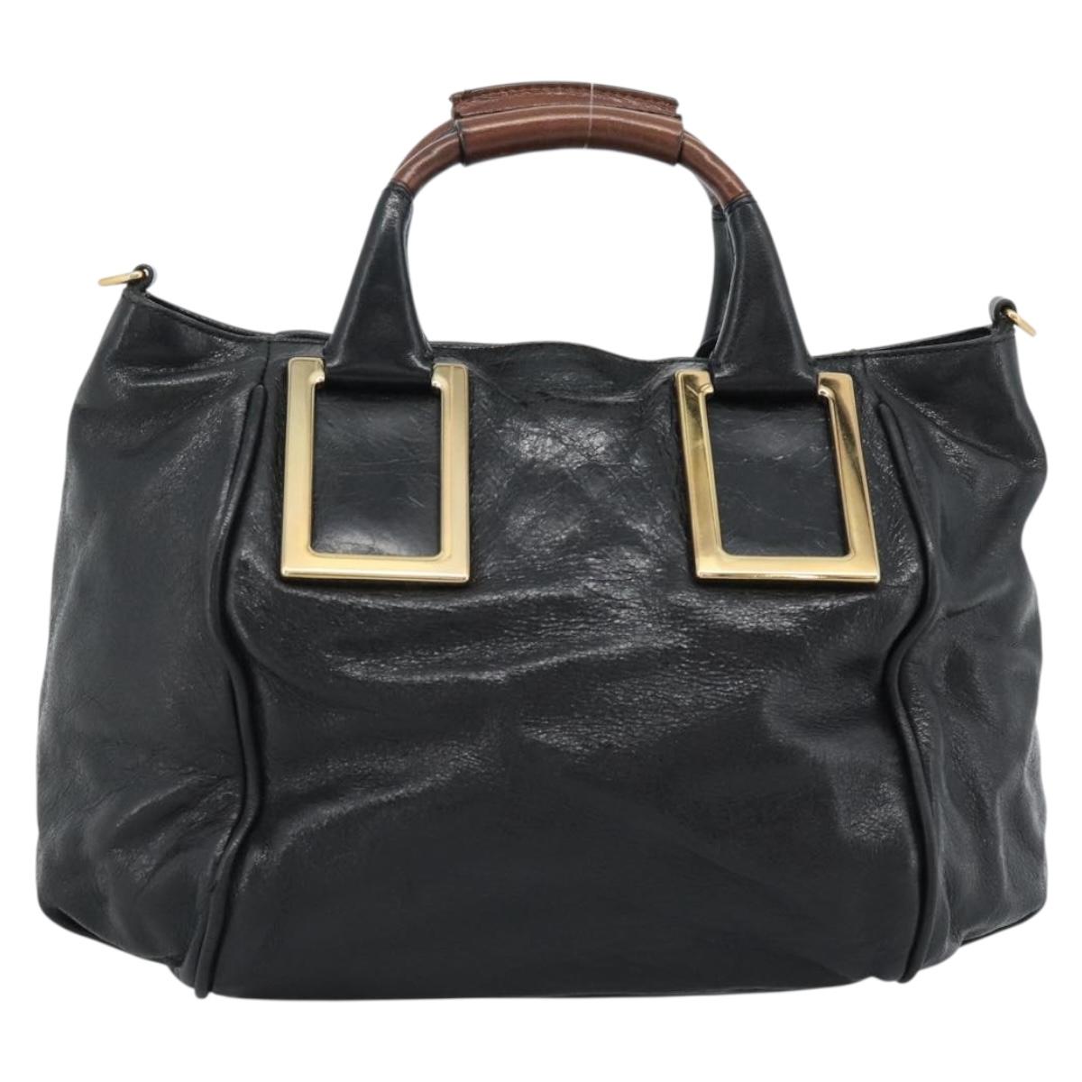 Chloe Etel Hand Bag Leather Black Gold Auth 183634