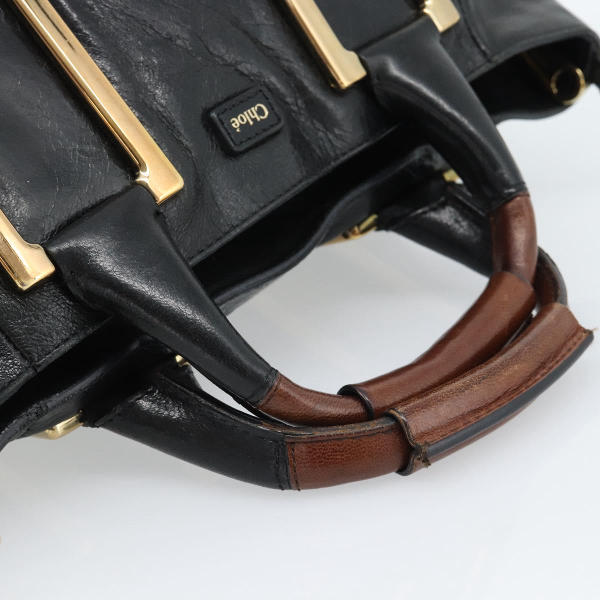 Chloe Etel Hand Bag Leather Black Gold Auth 183634