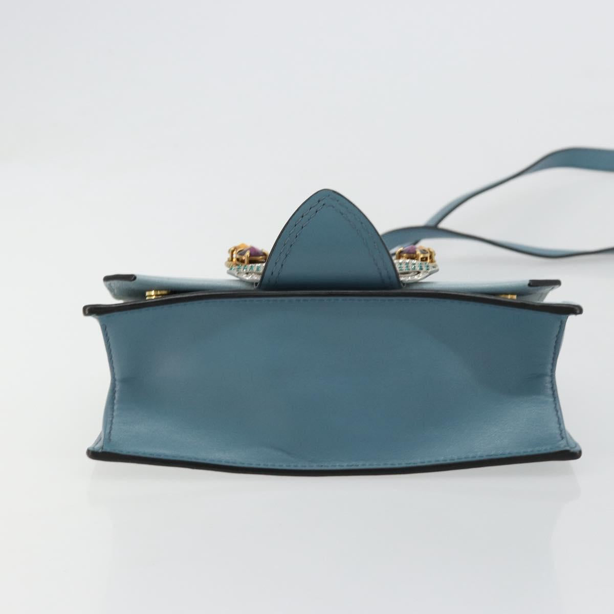 Miu Miu Shoulder Bag Leather Light Blue Gold Auth 183635M