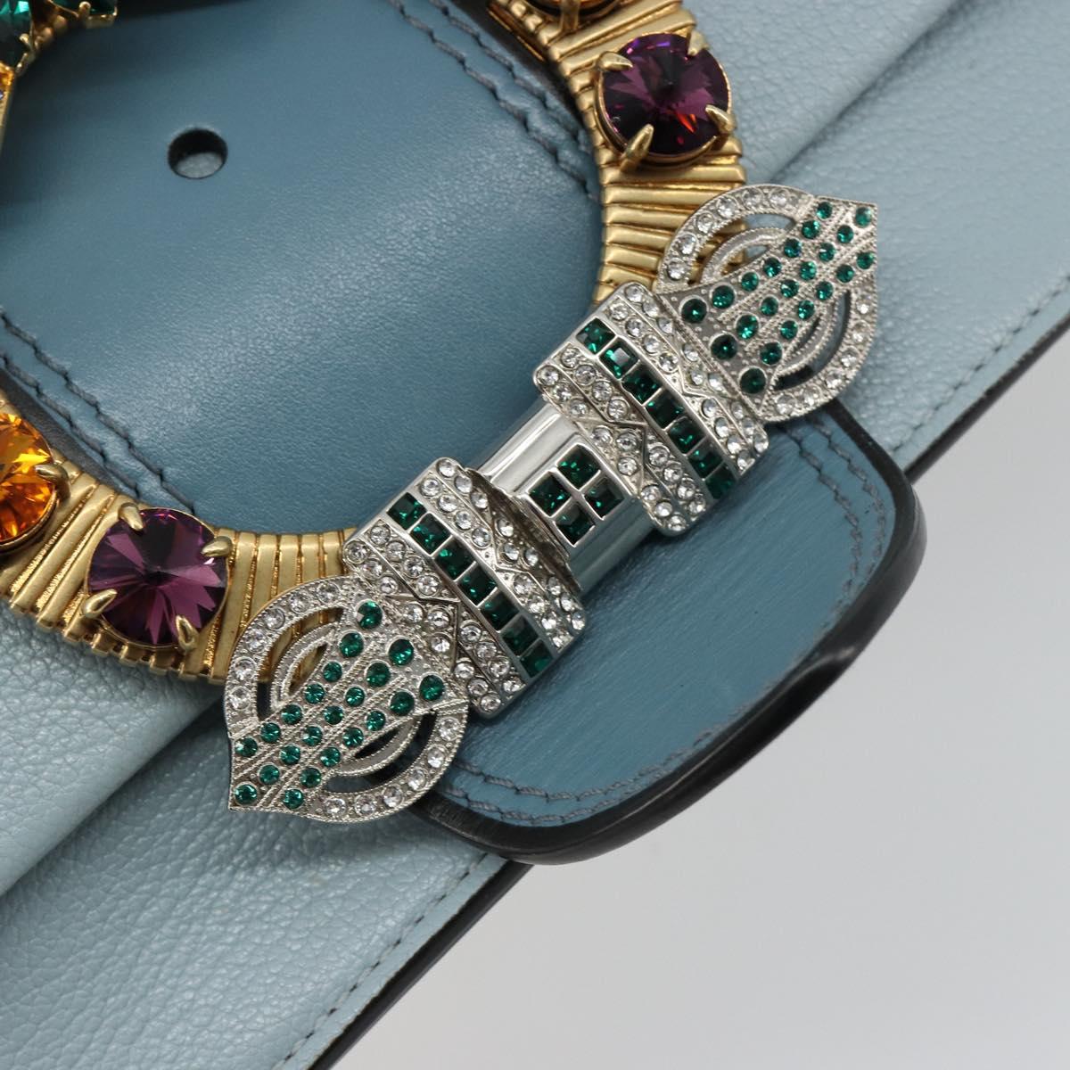 Miu Miu Shoulder Bag Leather Light Blue Gold Auth 183635M