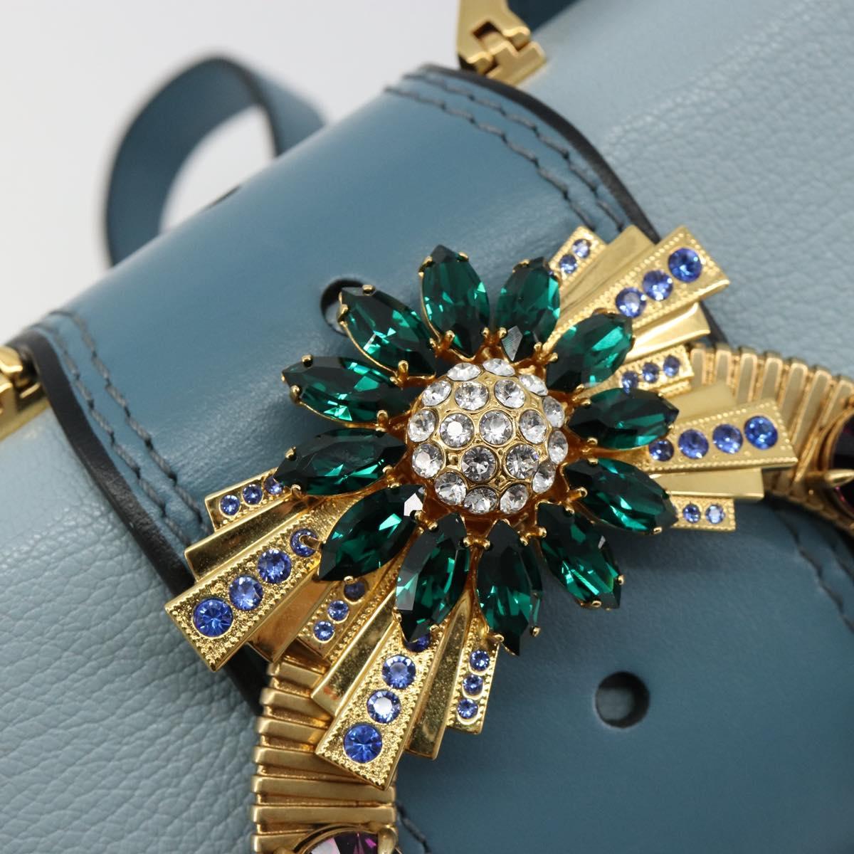 Miu Miu Shoulder Bag Leather Light Blue Gold Auth 183635M
