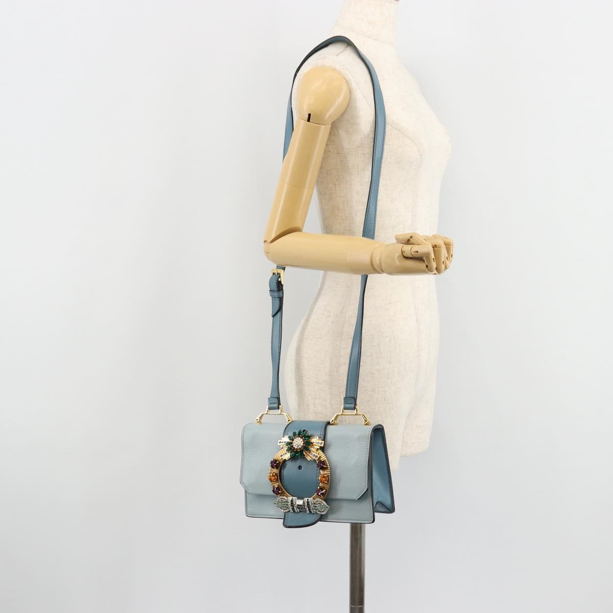 Miu Miu Shoulder Bag Leather Light Blue Gold Auth 183635M