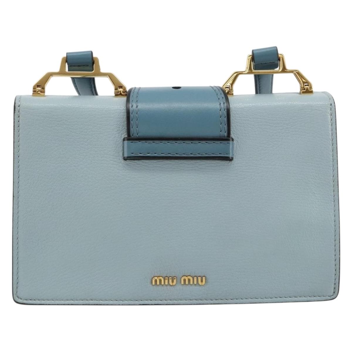 Miu Miu Shoulder Bag Leather Light Blue Gold Auth 183635M