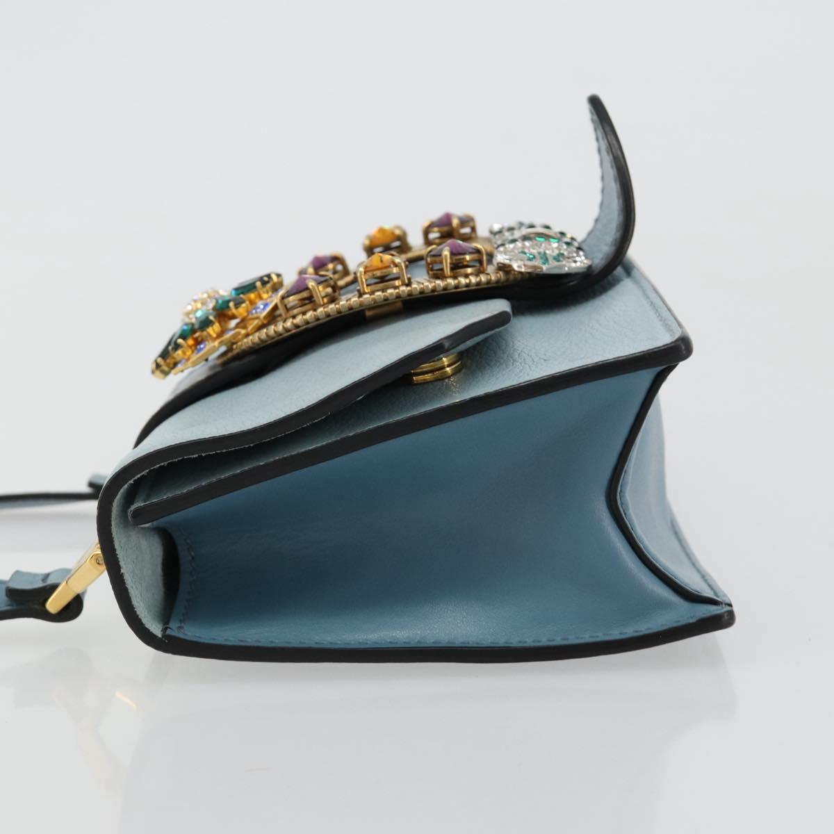 Miu Miu Shoulder Bag Leather Light Blue Gold Auth 183635M