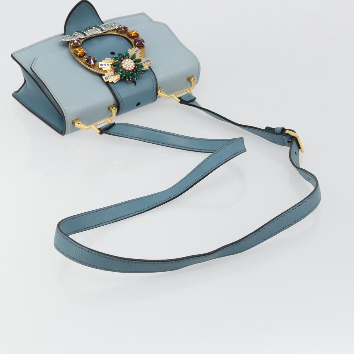 Miu Miu Shoulder Bag Leather Light Blue Gold Auth 183635M