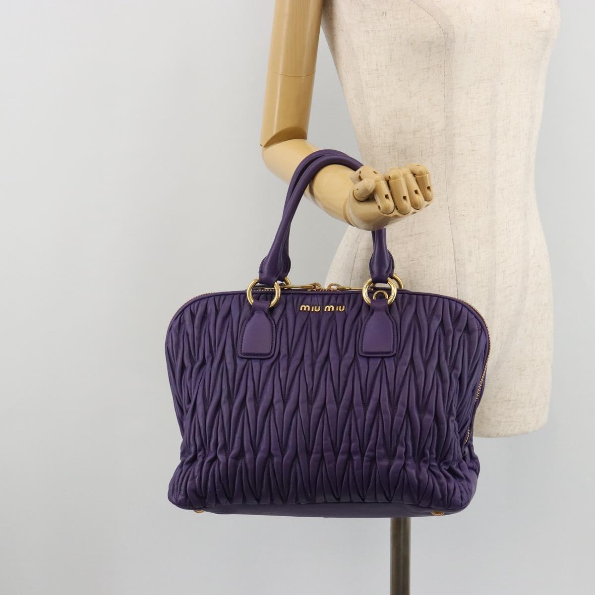 Miu Miu Matelasse Hand Bag Leather Purple Gold Auth 183636V