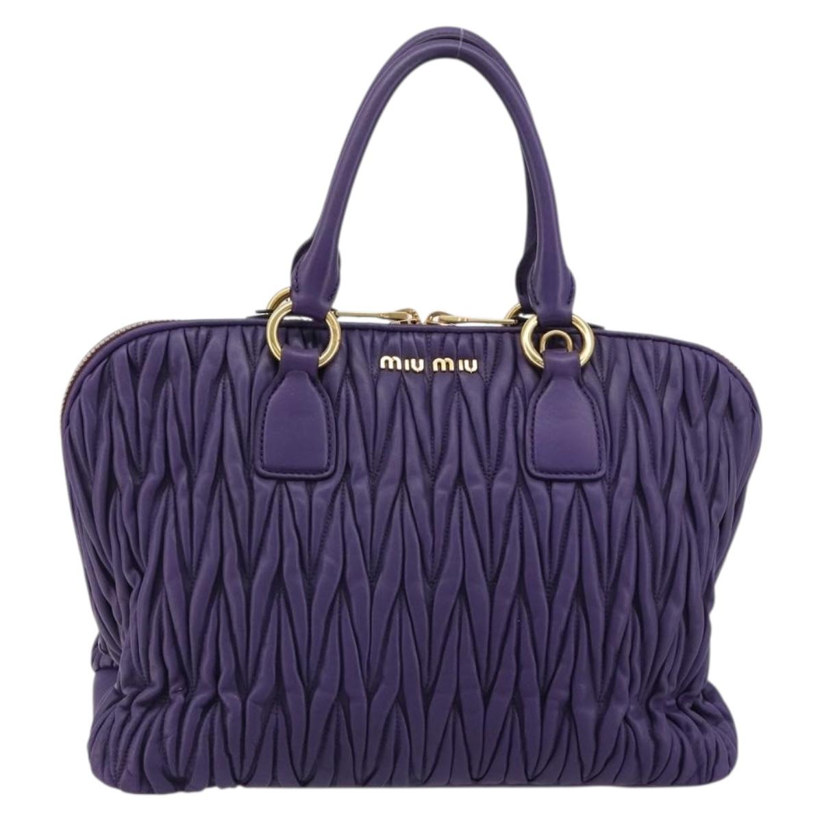 Miu Miu Matelasse Hand Bag Leather Purple Gold Auth 183636V