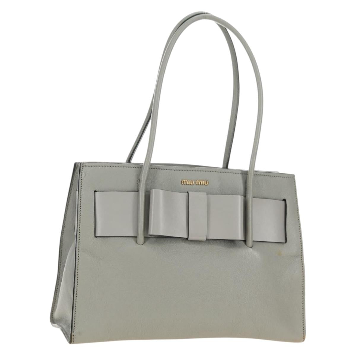 Miu Miu Hand Bag Leather Gray Gold Auth 183637V