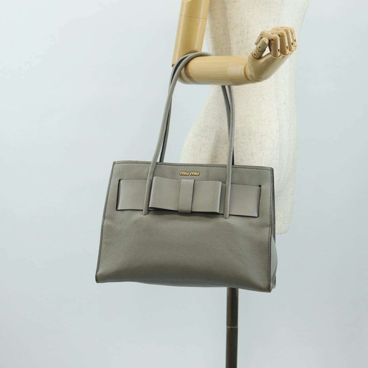 Miu Miu Hand Bag Leather Gray Gold Auth 183637V