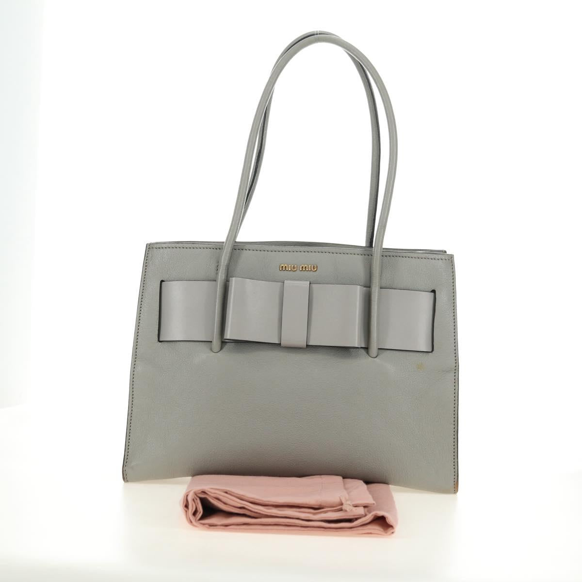 Miu Miu Hand Bag Leather Gray Gold Auth 183637V