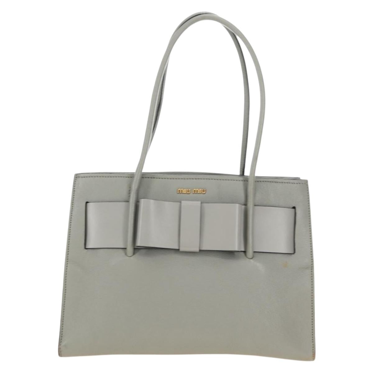 Miu Miu Hand Bag Leather Gray Gold Auth 183637V