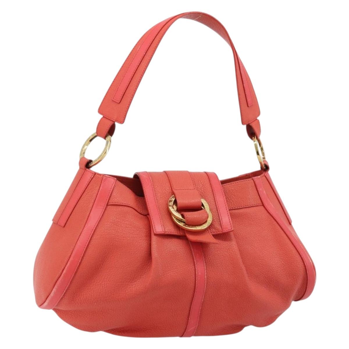 BVLGARI Hand Bag Leather Pink Gold Auth 183638A