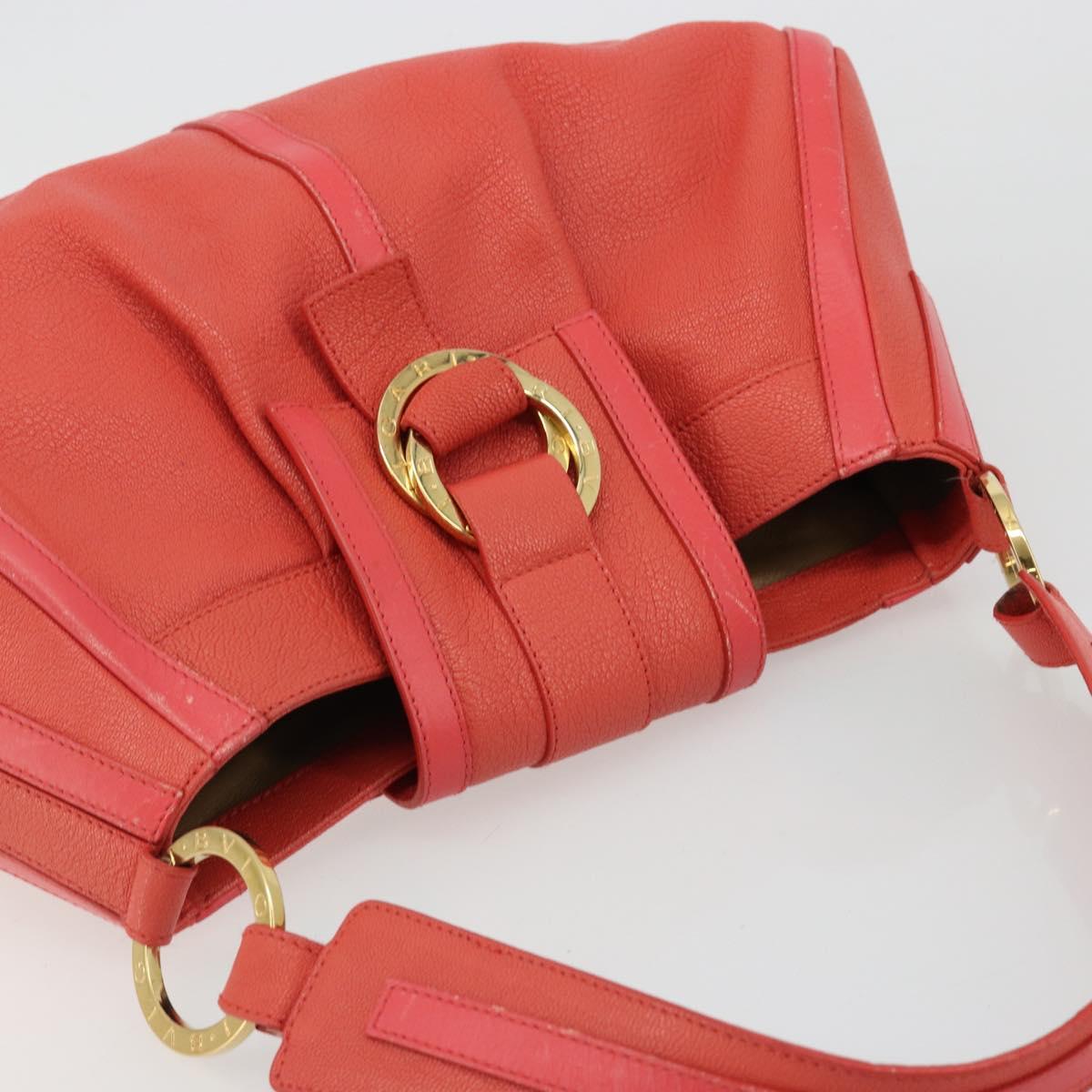 BVLGARI Hand Bag Leather Pink Gold Auth 183638A