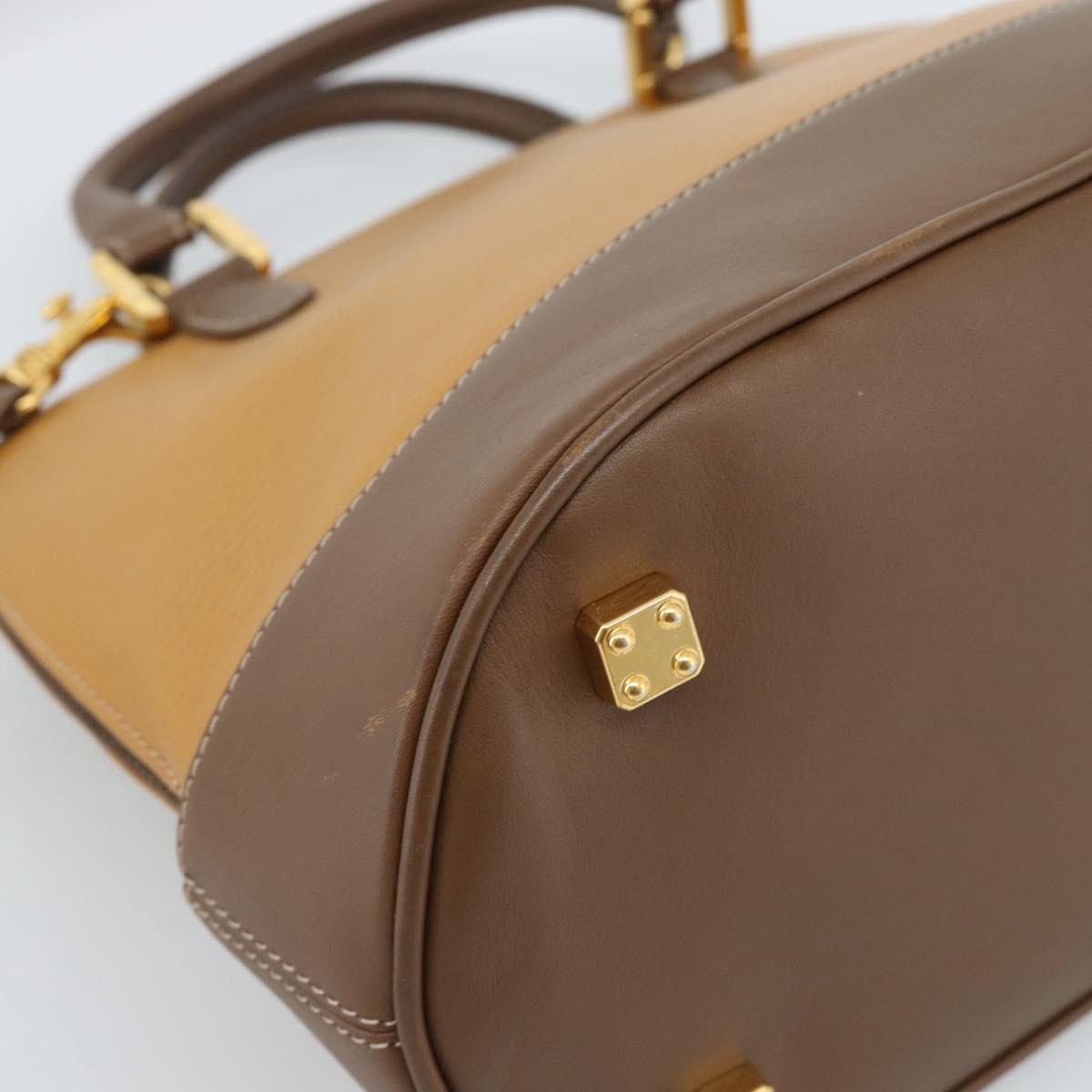 LOEWE Hand Bag Leather 2way Brown Gold Auth 183640