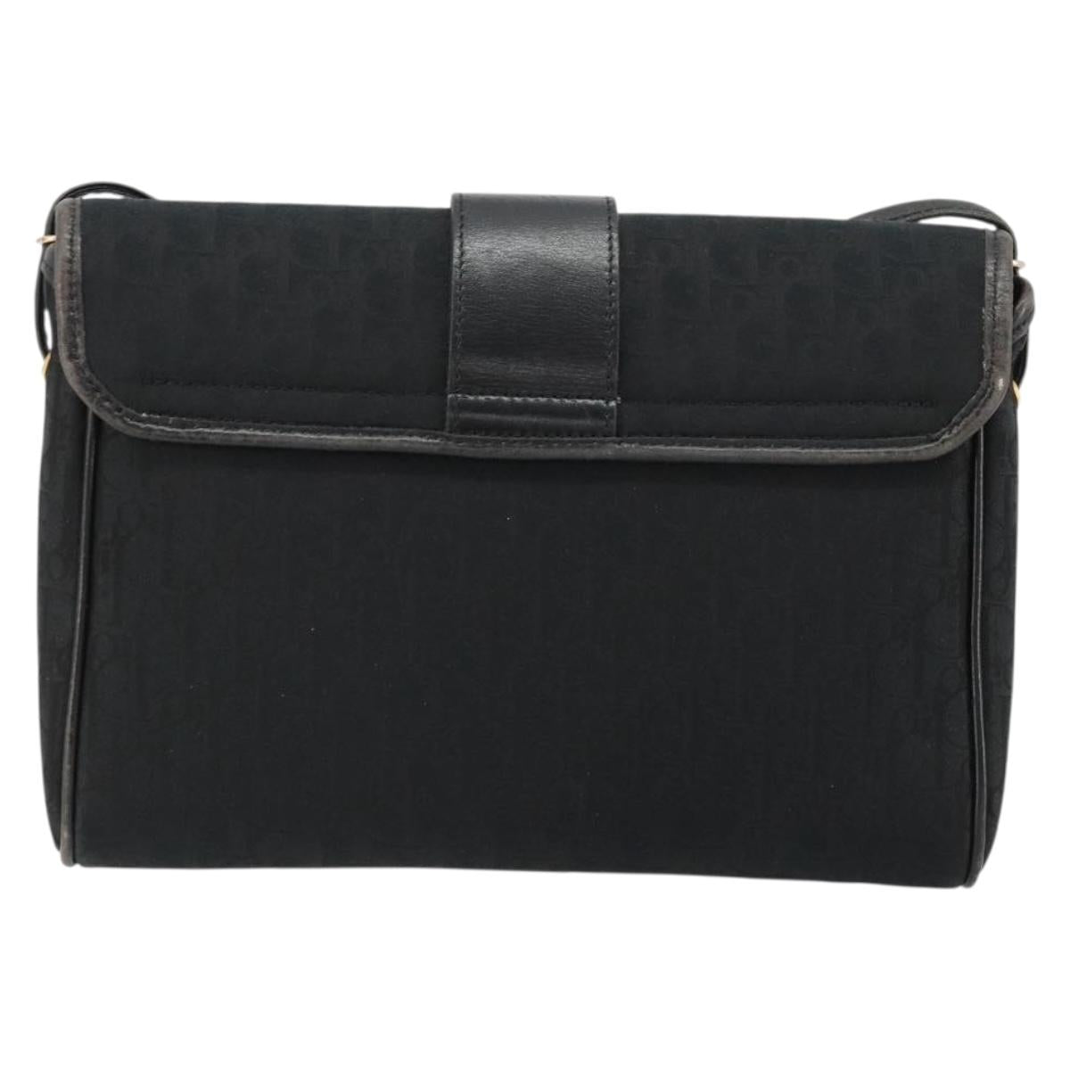 Christian Dior Trotter Canvas Shoulder Bag Black Gold Auth 183642