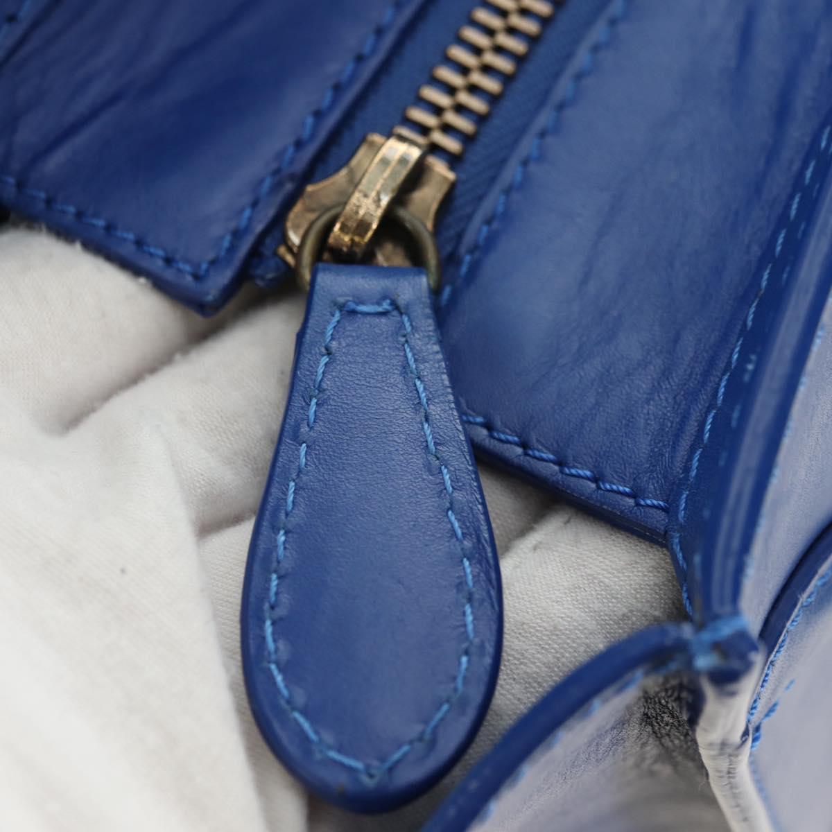 CELINE Micro shopper Hand Bag Leather Blue Gold Auth 183645V
