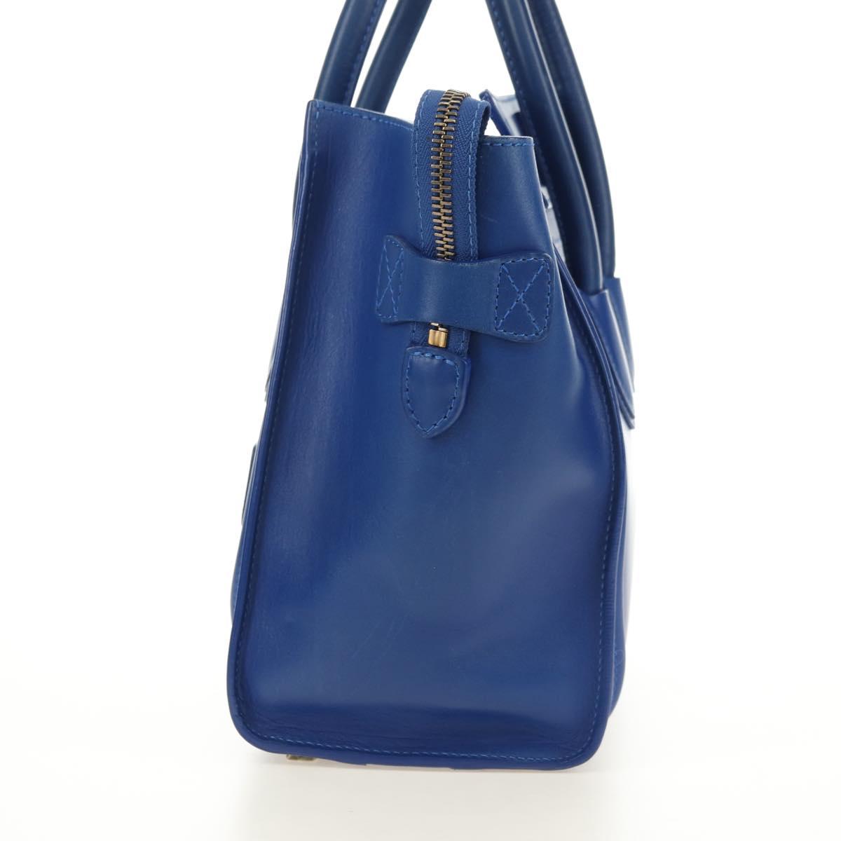 CELINE Micro shopper Hand Bag Leather Blue Gold Auth 183645V