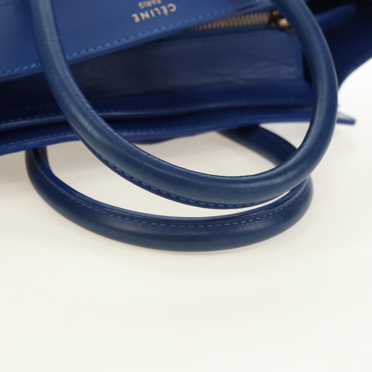 CELINE Micro shopper Hand Bag Leather Blue Gold Auth 183645V