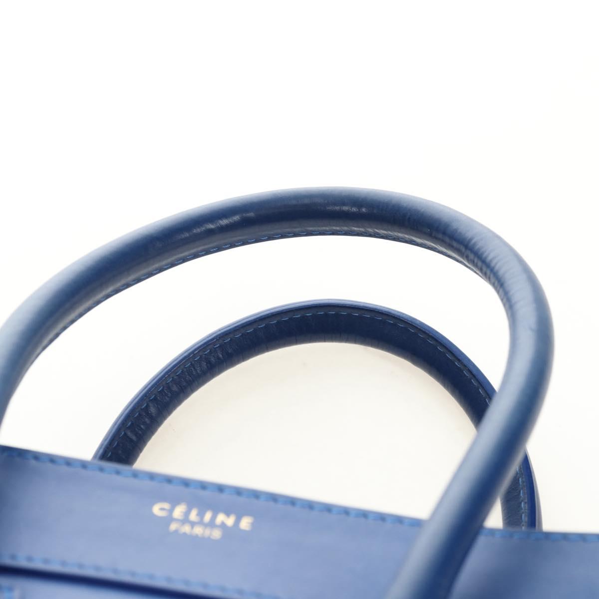 CELINE Micro shopper Hand Bag Leather Blue Gold Auth 183645V