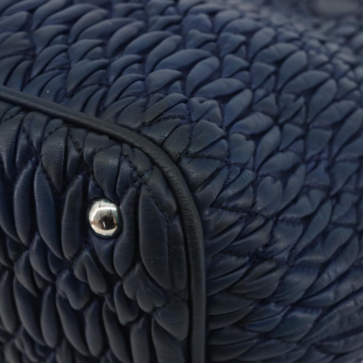 Miu Miu Matelasse Hand Bag Leather Blue Silver Auth 183646A