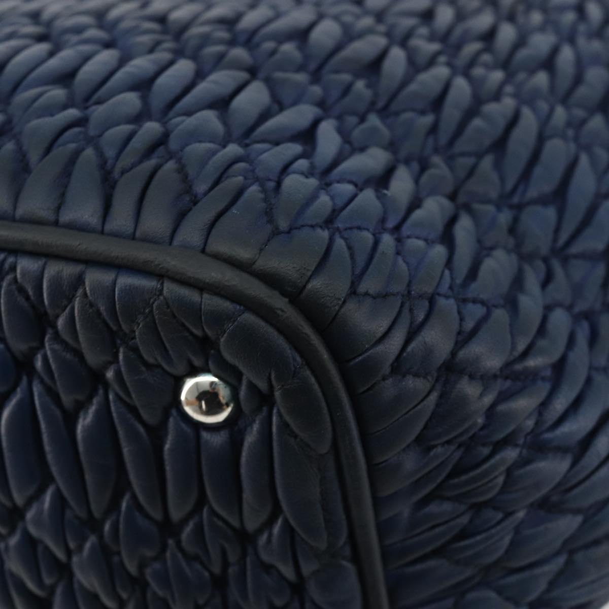 Miu Miu Matelasse Hand Bag Leather Blue Silver Auth 183646A