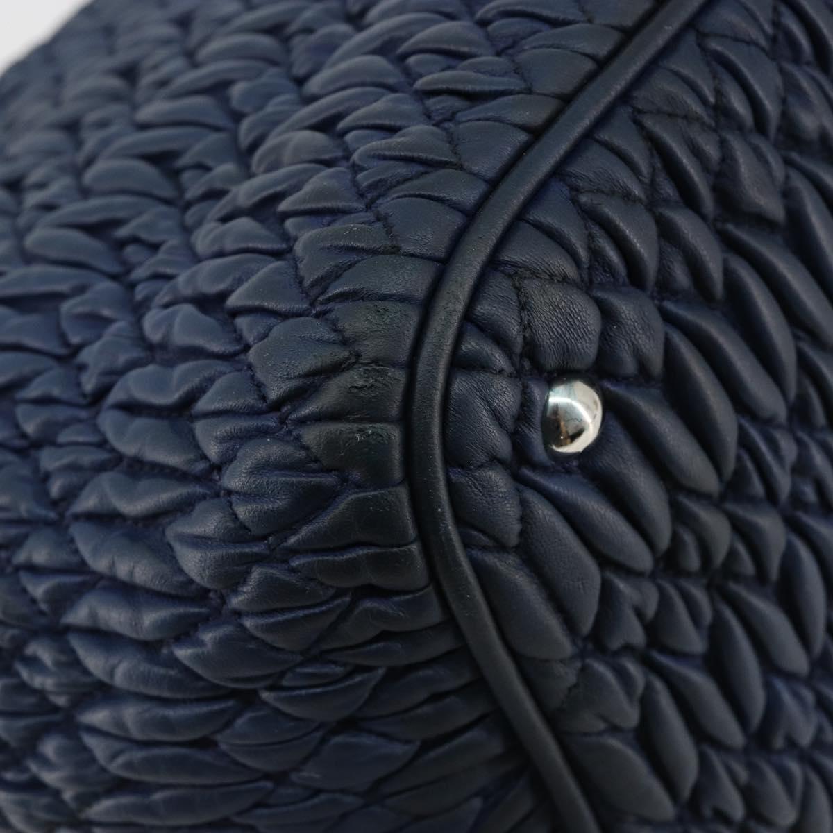 Miu Miu Matelasse Hand Bag Leather Blue Silver Auth 183646A