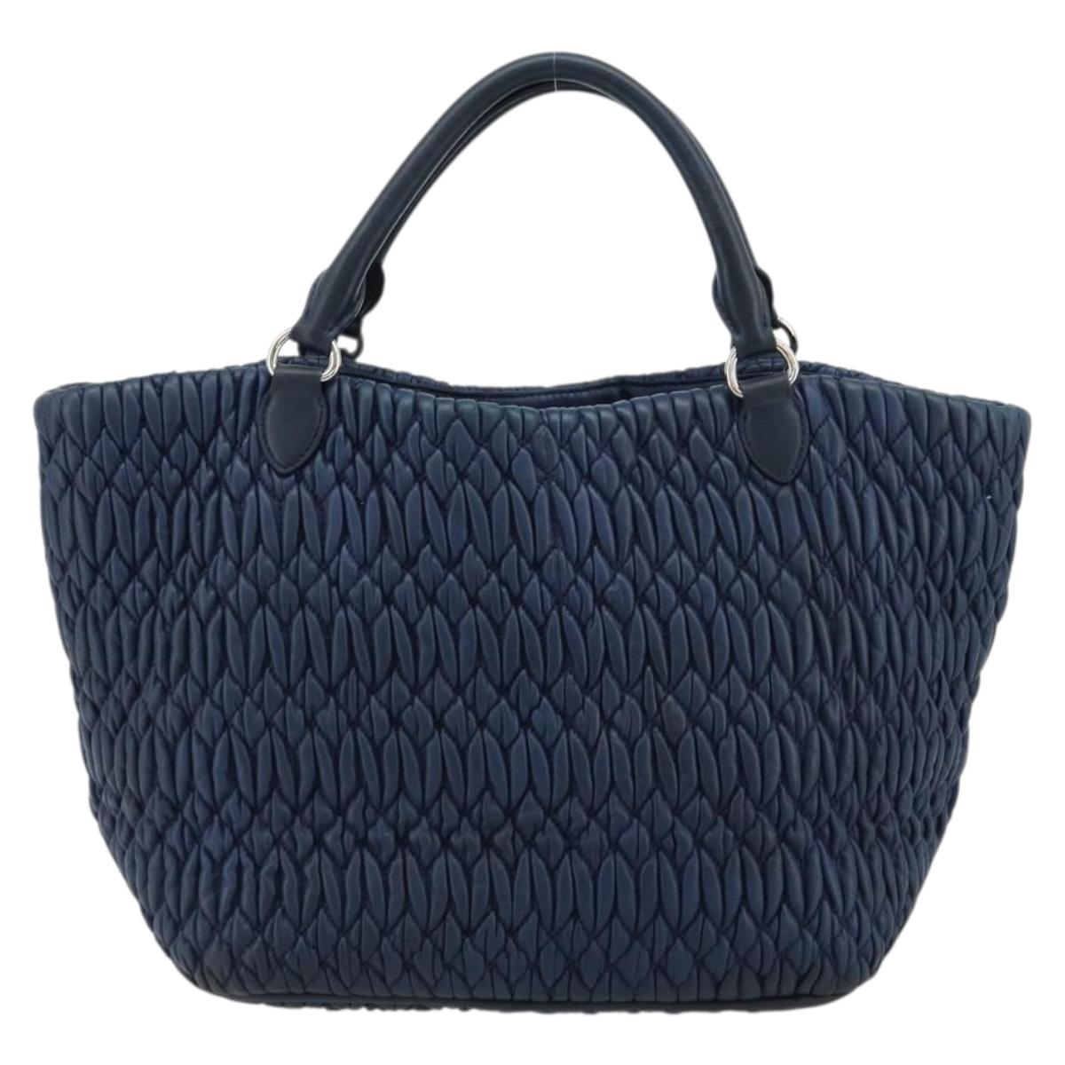 Miu Miu Matelasse Hand Bag Leather Blue Silver Auth 183646A