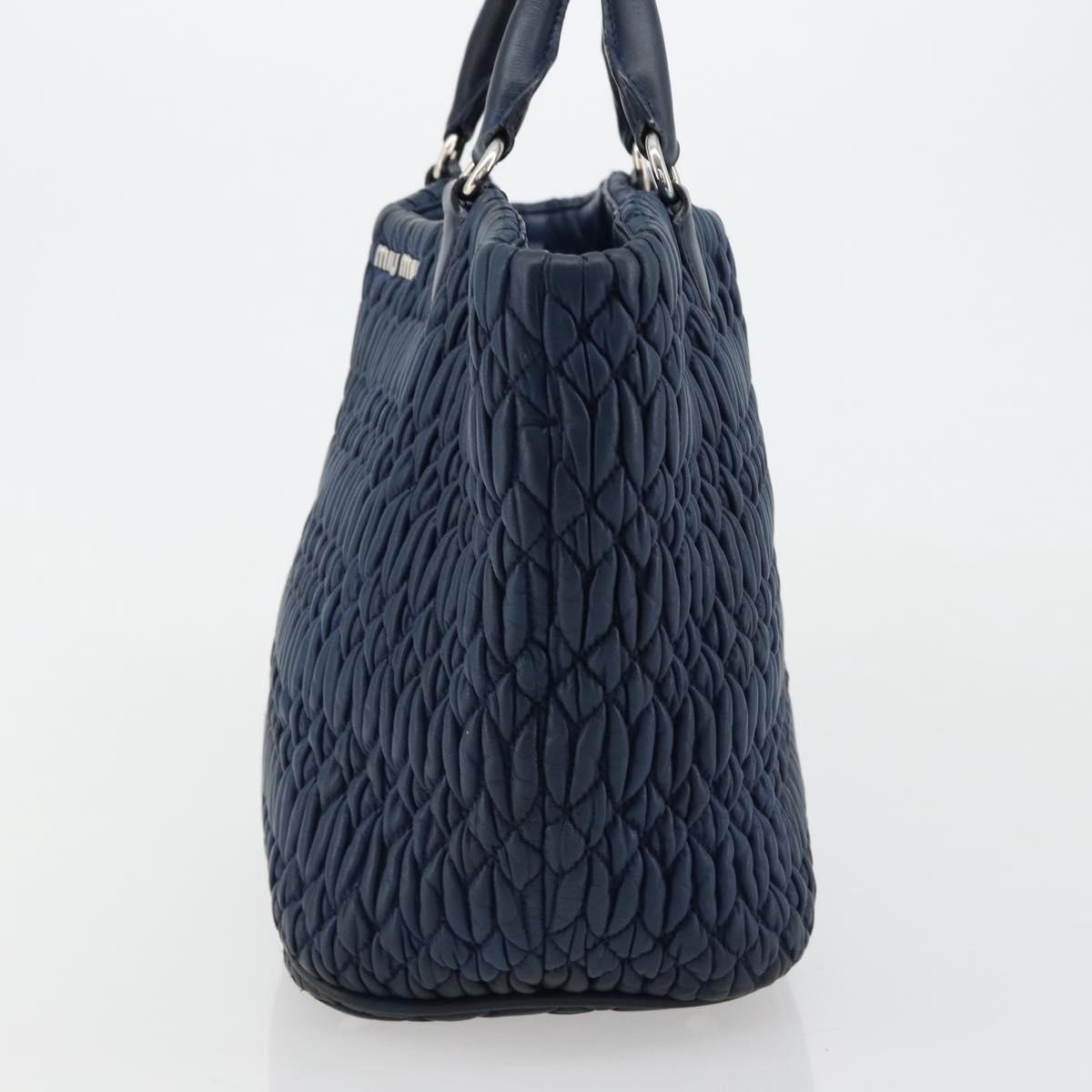 Miu Miu Matelasse Hand Bag Leather Blue Silver Auth 183646A