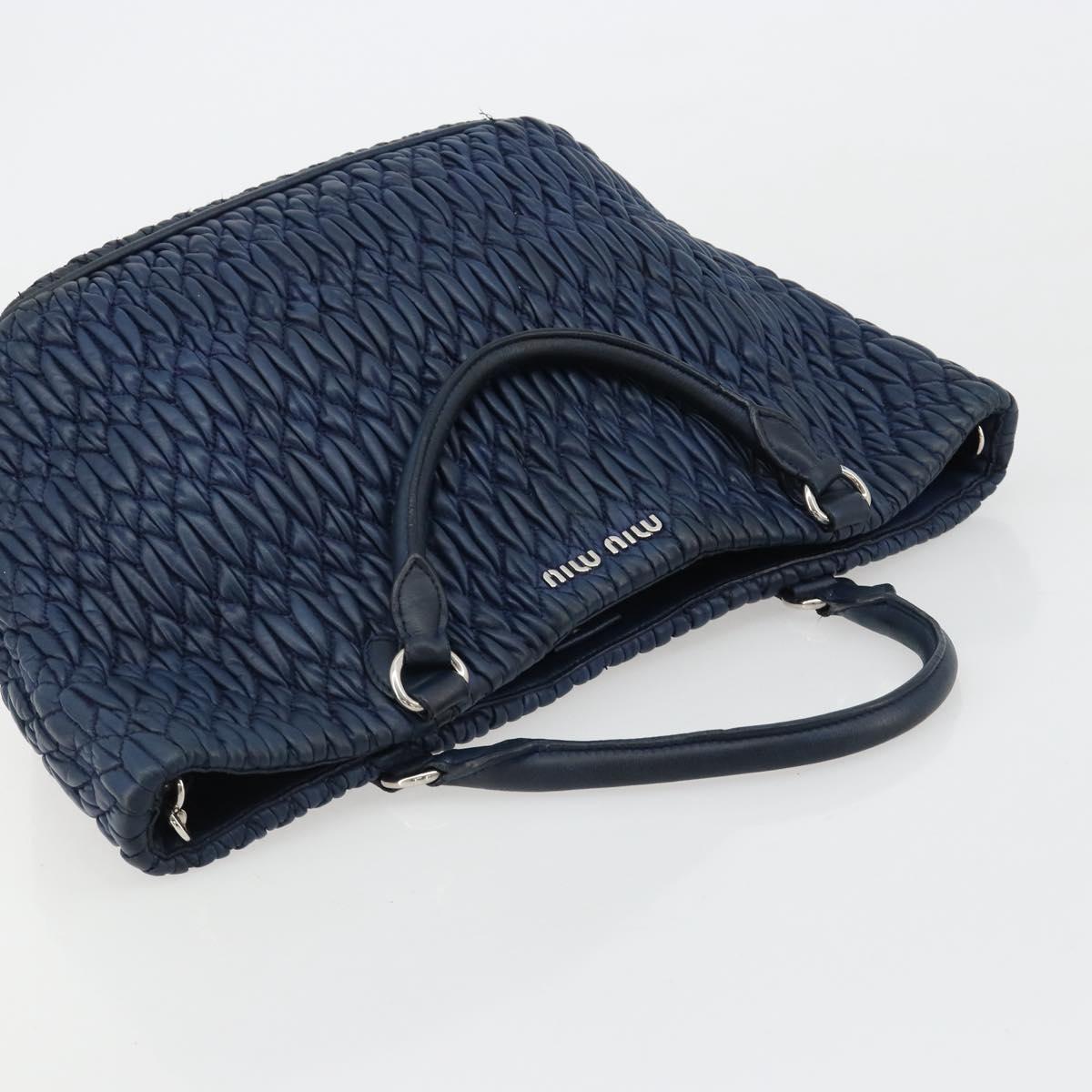 Miu Miu Matelasse Hand Bag Leather Blue Silver Auth 183646A