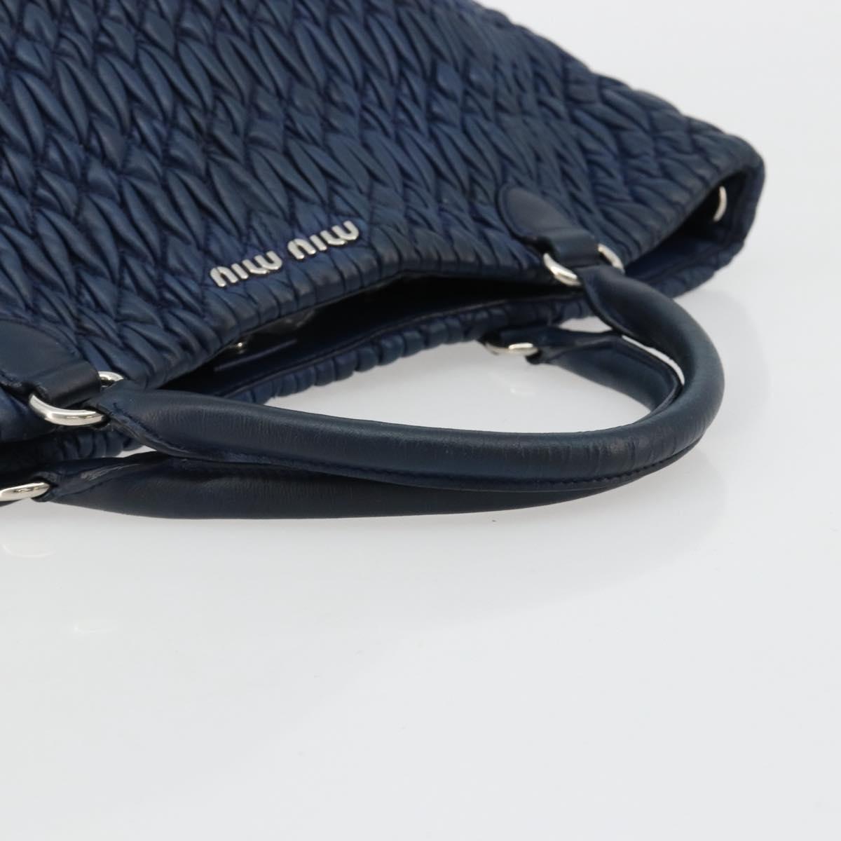 Miu Miu Matelasse Hand Bag Leather Blue Silver Auth 183646A