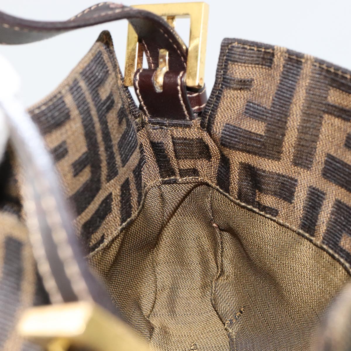 FENDI Zucca Canvas Mamma Baguette Shoulder Bag Black Brown Auth 183649SAV