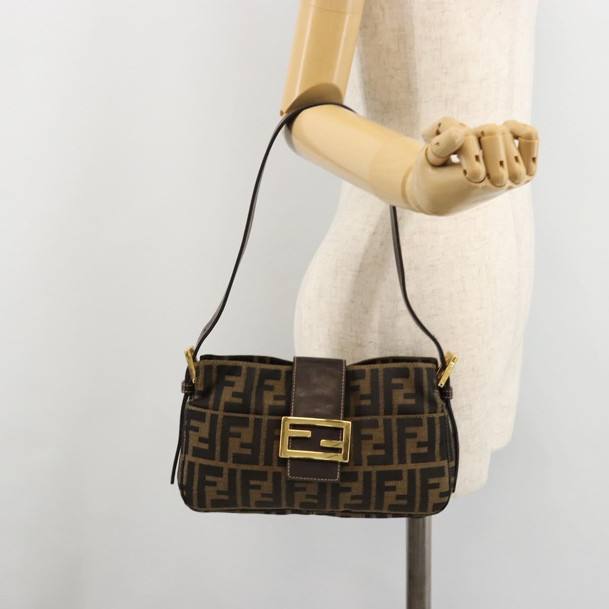 FENDI Zucca Canvas Mamma Baguette Shoulder Bag Black Brown Auth 183649SAV