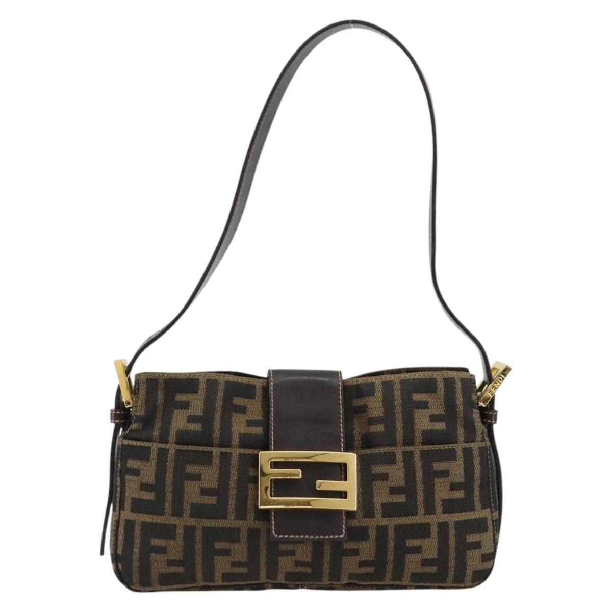 FENDI Zucca Canvas Mamma Baguette Shoulder Bag Black Brown Auth 183649SAV
