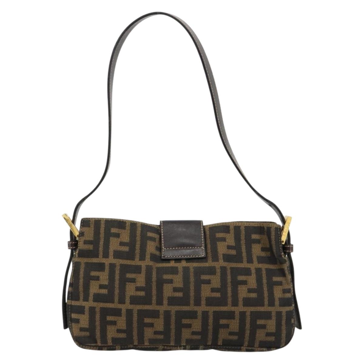 FENDI Zucca Canvas Mamma Baguette Shoulder Bag Black Brown Auth 183649SAV
