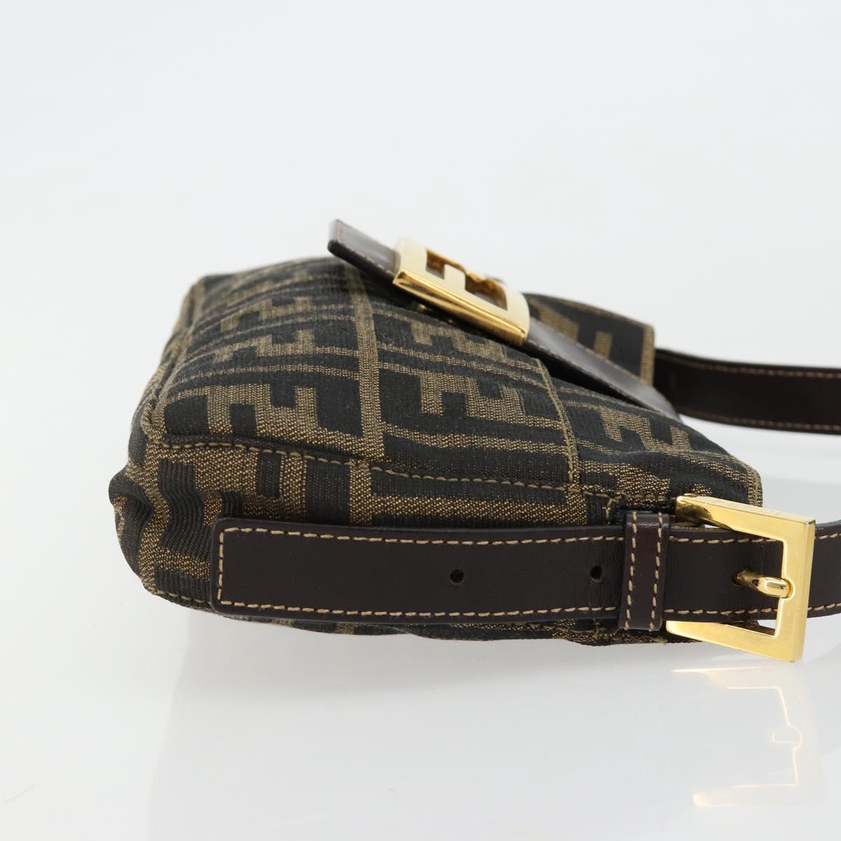 FENDI Zucca Canvas Mamma Baguette Shoulder Bag Black Brown Auth 183649SAV