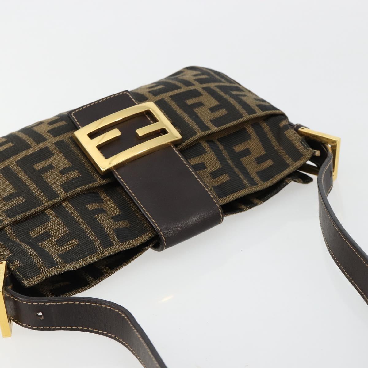 FENDI Zucca Canvas Mamma Baguette Shoulder Bag Black Brown Auth 183649SAV