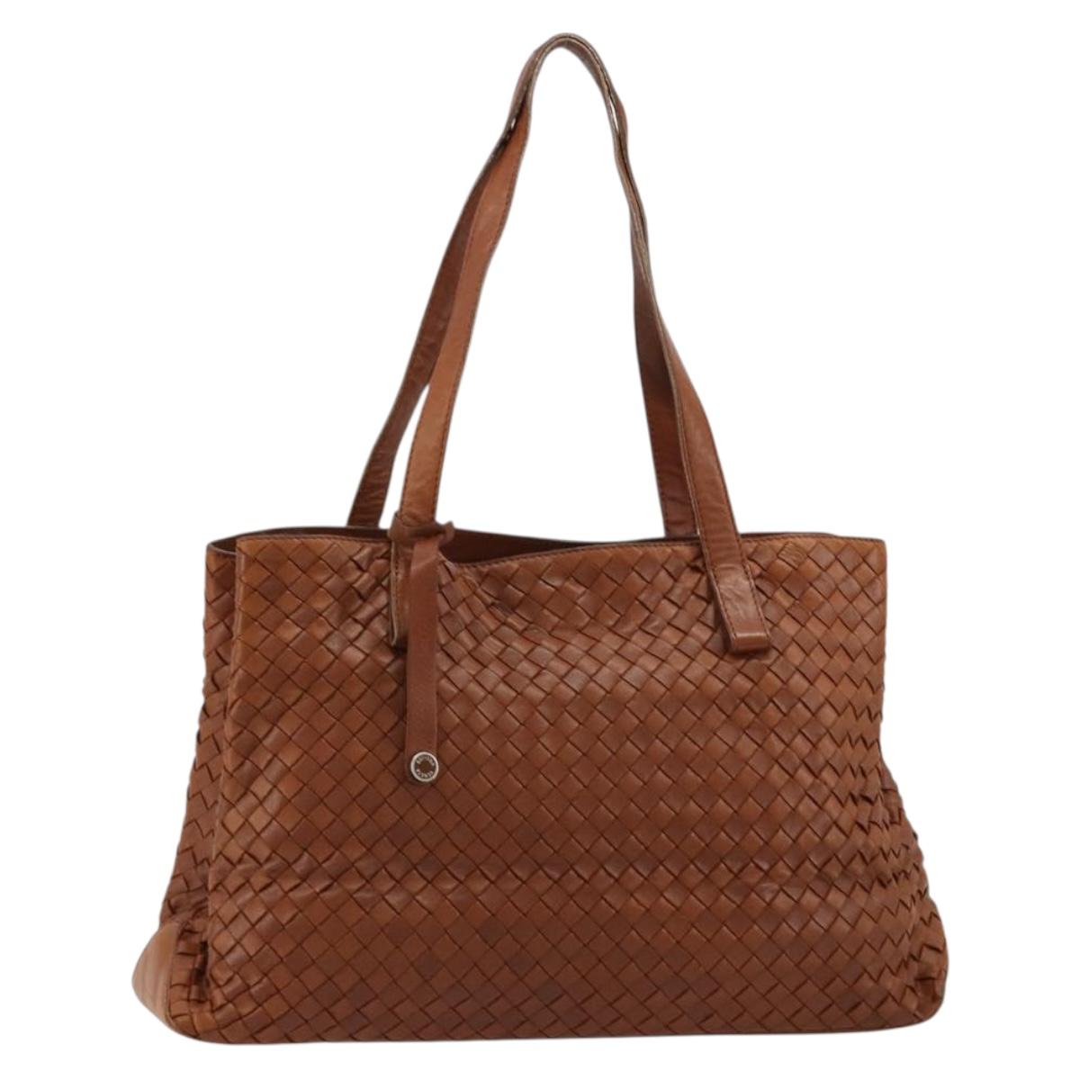 BOTTEGA VENETA INTRECCIATO Tote Bag Leather Brown Gold Auth 183650A