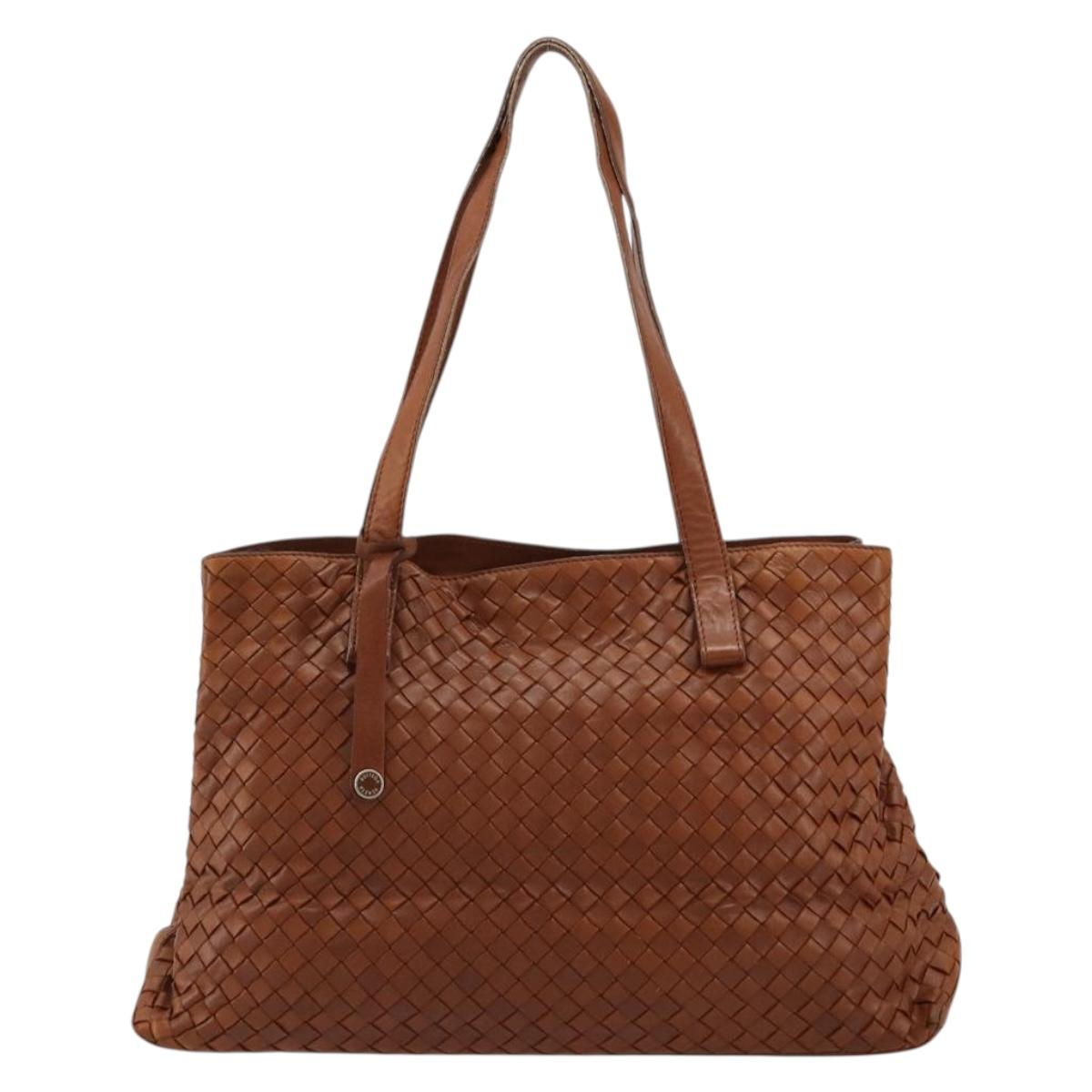 BOTTEGA VENETA INTRECCIATO Tote Bag Leather Brown Gold Auth 183650A