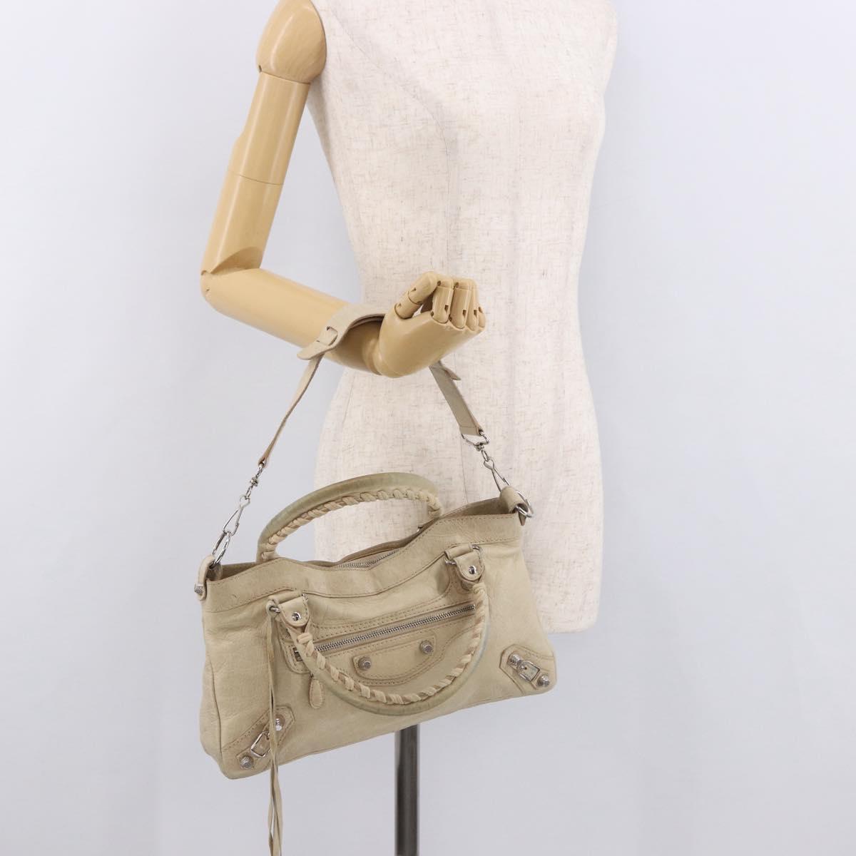 BALENCIAGA The First Hand Bag Leather 2way Beige Silver 240577 Auth 183652V